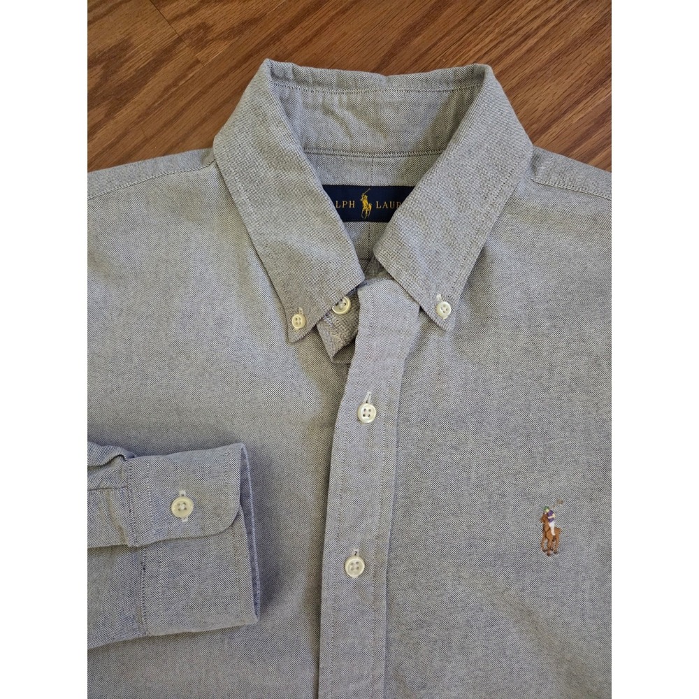 Ralph Lauren Mens Grey Cotton Oxford Button Down Shirt Long Sleeve Size M Pony